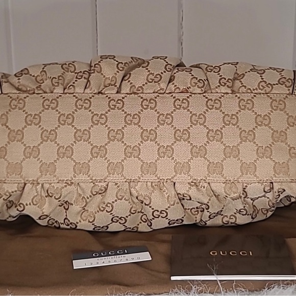 GUCCI CANVAS ABBEY SHOULDER BAG BEIGE/GOLD EARLY 90'S - Picture 7 of 12